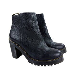 Dr Martens Magdalena Pebbled Nappa Heeled Boots Chunky Goth Size 11 Black